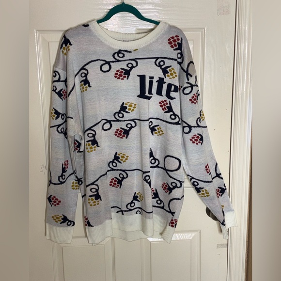 Miller Lite Ugly Christmas Sweater Mens XXL Ivory Christmas Lights Holiday Party - Picture 7 of 9